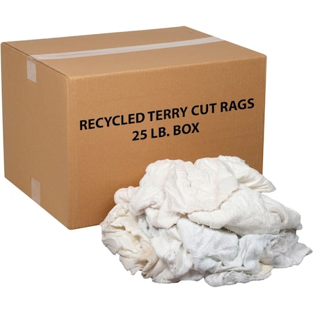 Global Industrial 25 Lb. Box Premium Recycled Cotton Terry Cut Rags, White 670219